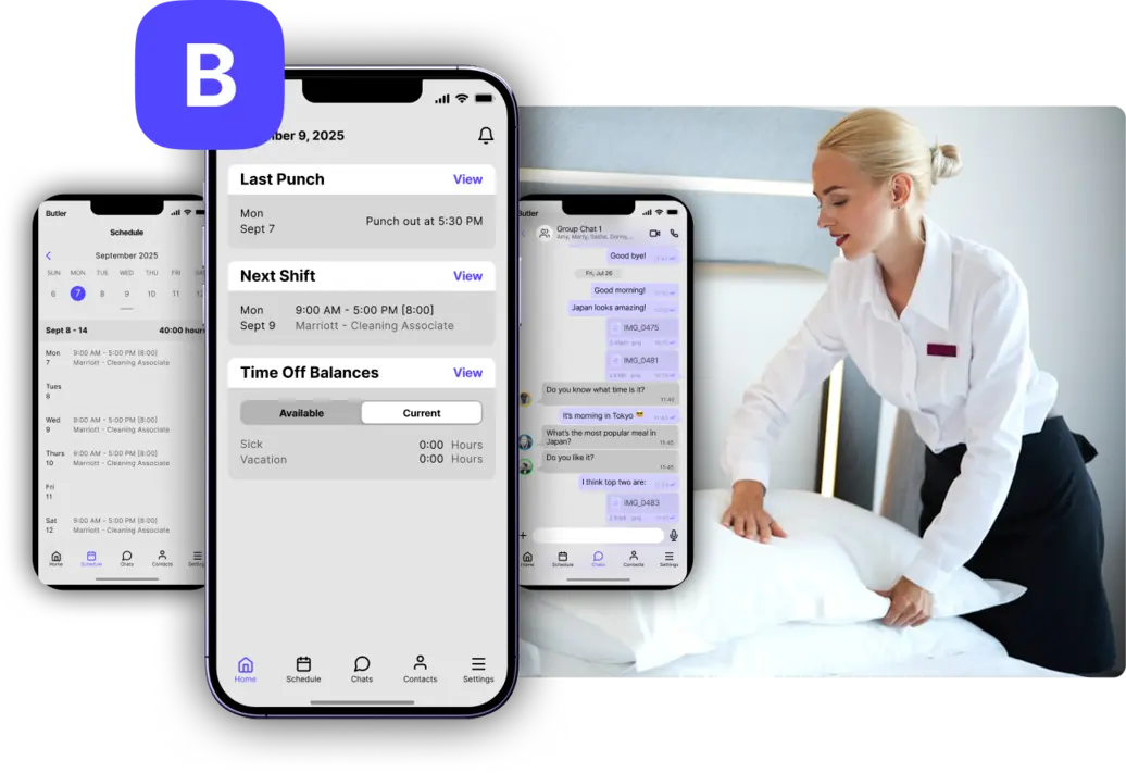 ButlerVM dashboard interface showing real-time vendor tracking, requests, and team coordination for luxury hotels